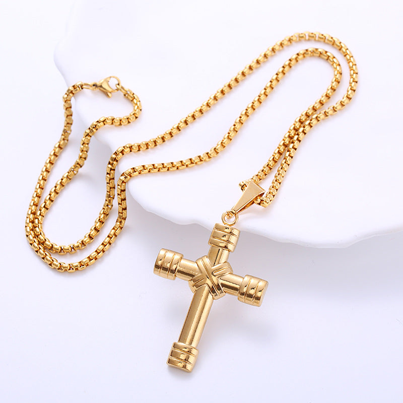 Jewelry Stainless Steel Plating 18k Gold Cross Pendant Necklace