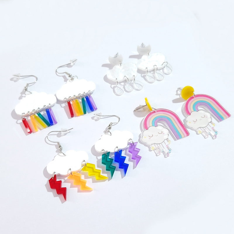 Acrylic Cloud Rainbow Lightning Earrings MYA-XueP095