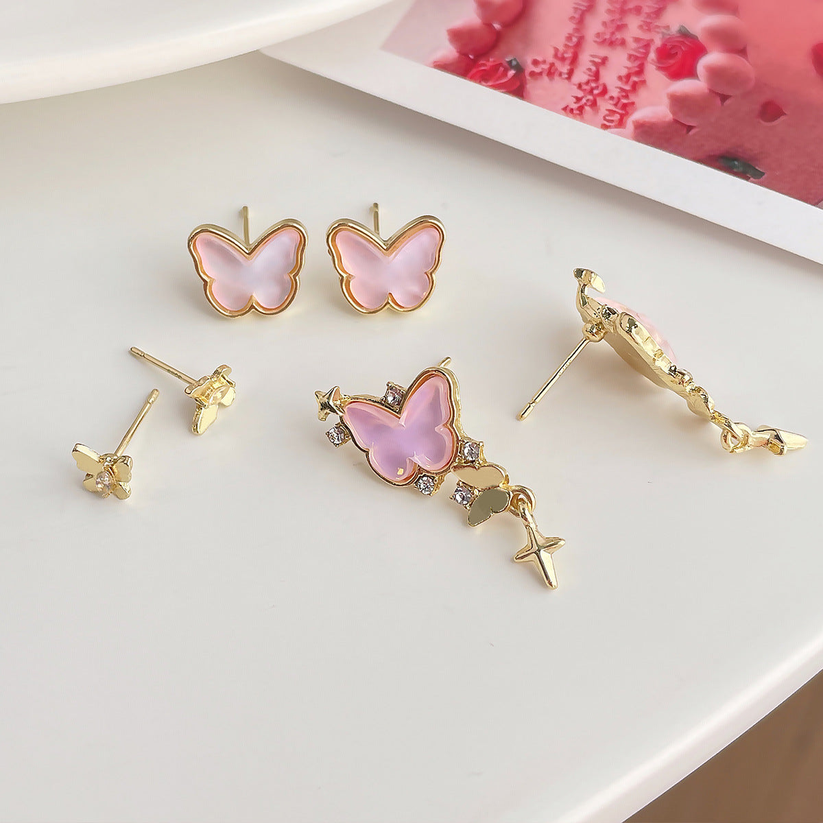 Acrylic Sweet Pink Butterfly Earrings (Minimo de Compra 2) MYA-ShuangX026