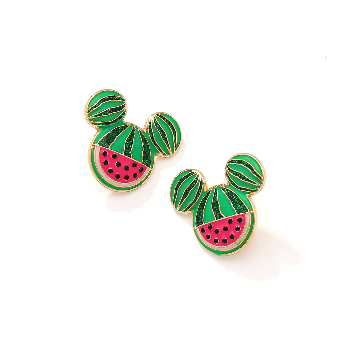 Alloy gradient color diamond studded watermelon earrings MIC-ManY084