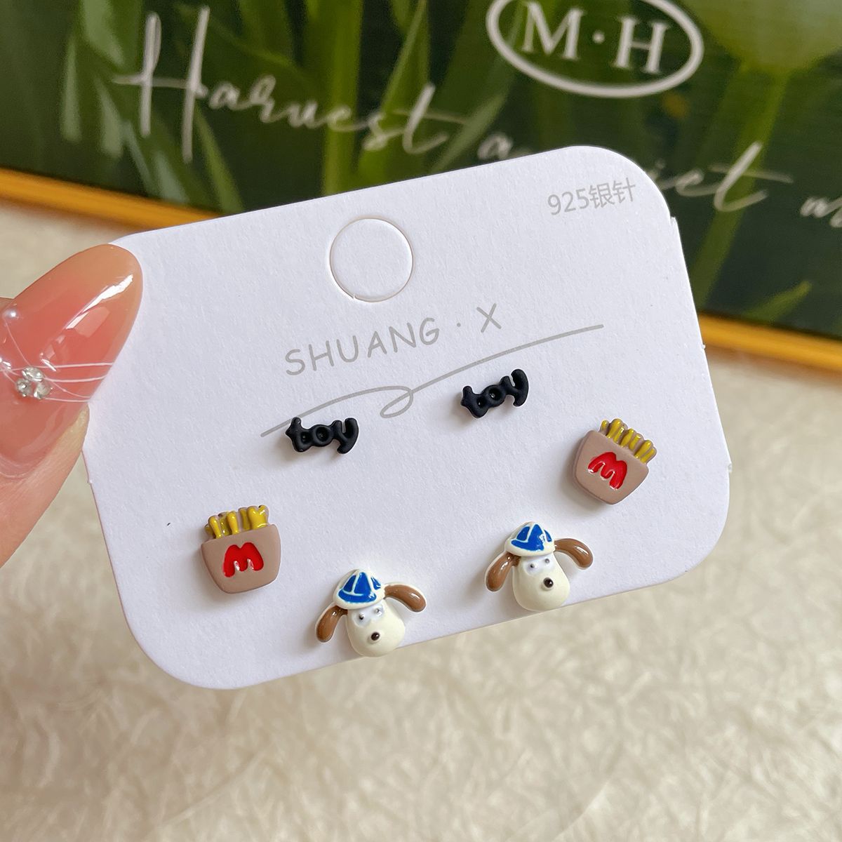 Alloy small fresh cartoon three piece earring set MIC-ShuangX048