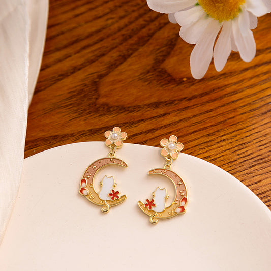 Alloy cartoon crescent shaped jade rabbit earrings MYA-MDD136