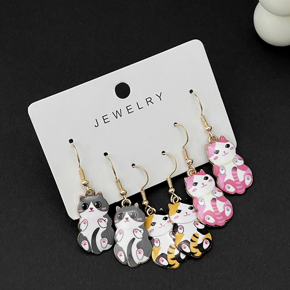 Alloy 3 pairs of cartoon kitten earrings (Minimo de compra 5) MIC-LuN003