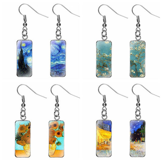 Earrings Stainless Steel Oil Painting Rectangle Pendant SongX042