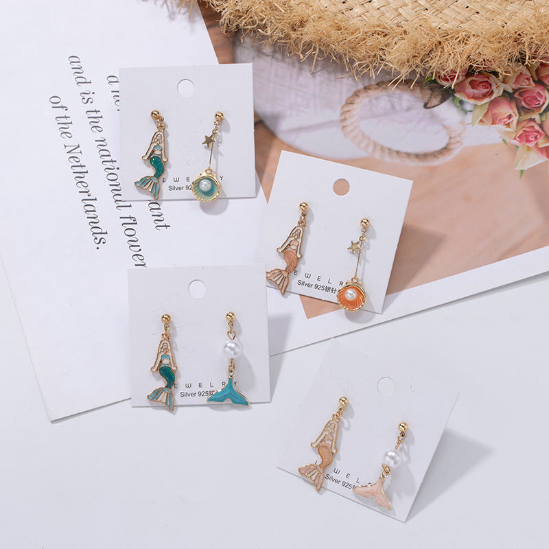 Alloy mermaid shell pearl earrings MIC-QiW015