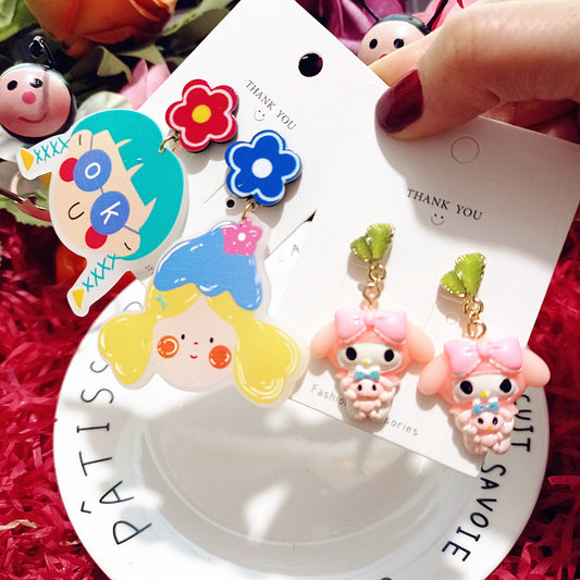 Resin Hip Hop Girls' Cartoon Earrings MIC-XingJ061