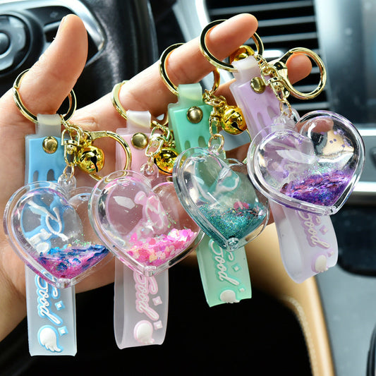 Keychains For Backpacks quicksand love keychain pendant acrylic peach heart MOQ≥3 MIC-KC-WQK114