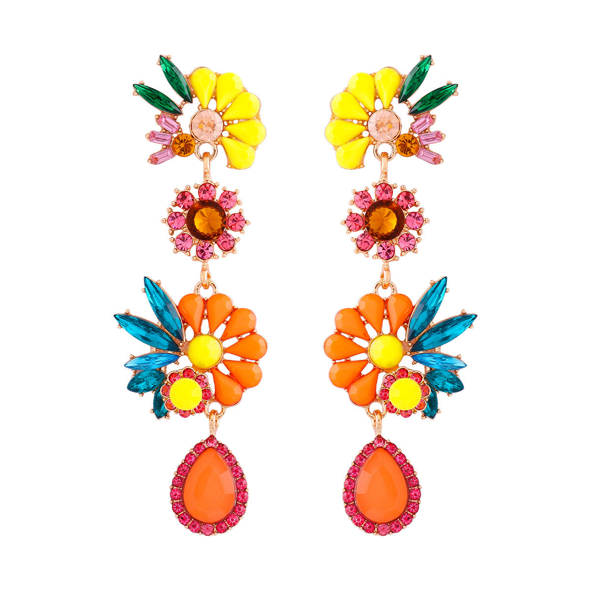 Alloy colored full diamond leaf earrings MIC-JuJ027