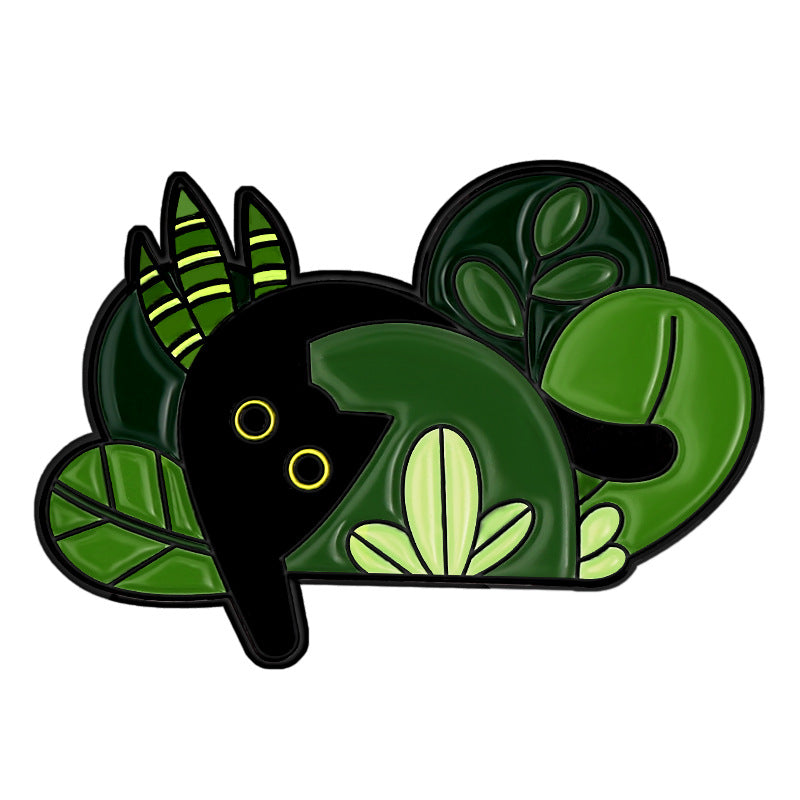 Alloy black cat green plant shaped brooch MIC-XuX019