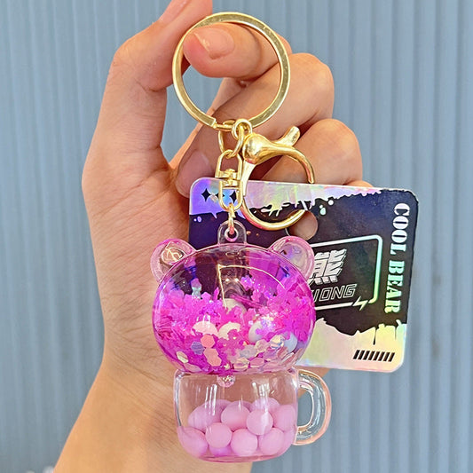 Bear Cup Quicksand Bottle Keychain ChaoHe001