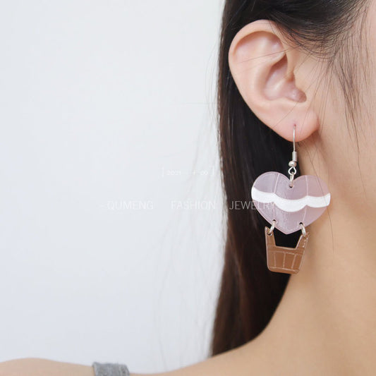 Alloy acrylic heart-shaped hot air balloon earrings MIC-OuG116