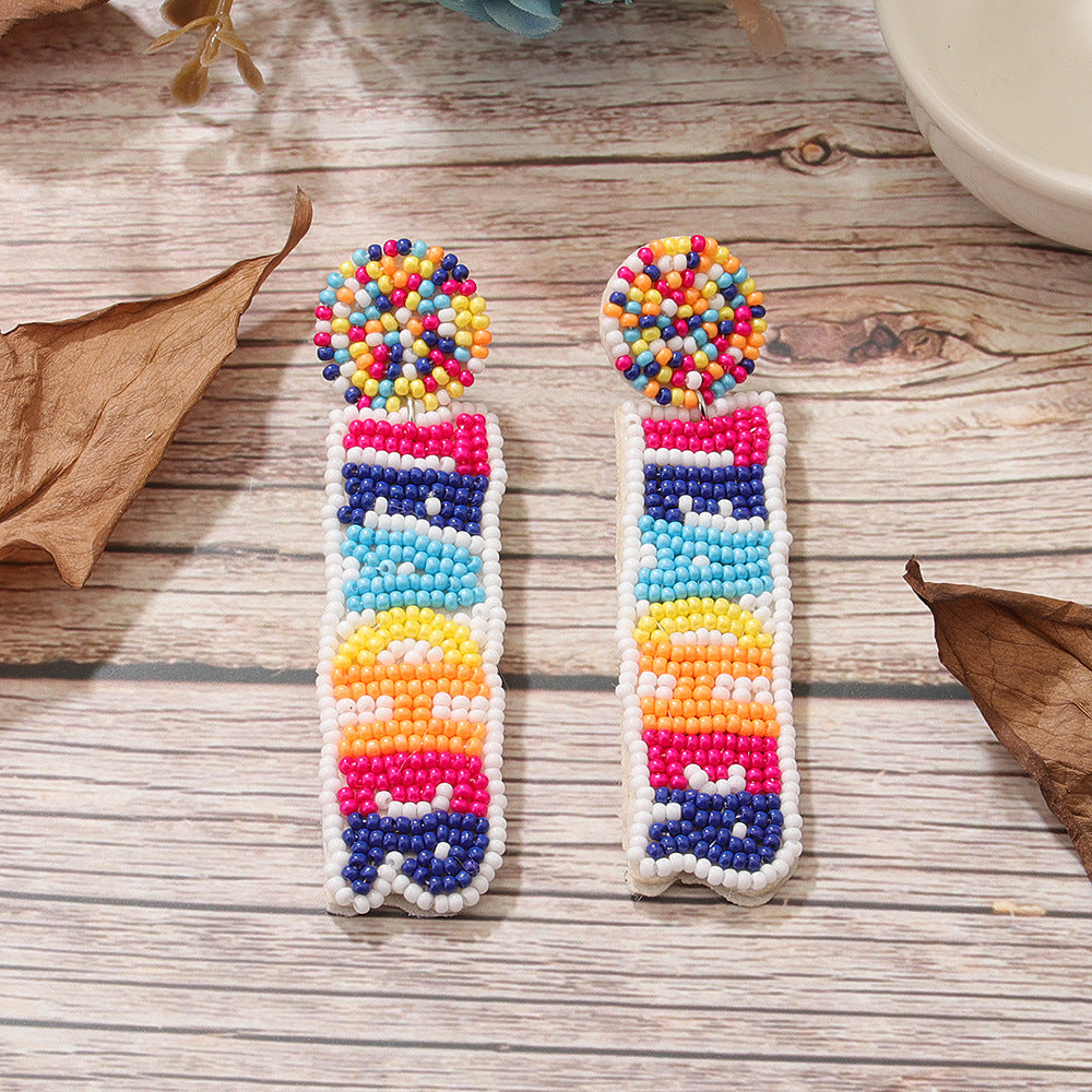 Alloy Beaded Colorful Teacher Earrings (Minimo de compra 6) MIC-ManT005