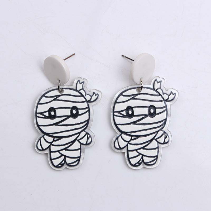 Acrylic Halloween Ghost Mummy earrings (Minimo de Compra 2) MIC-DuA036