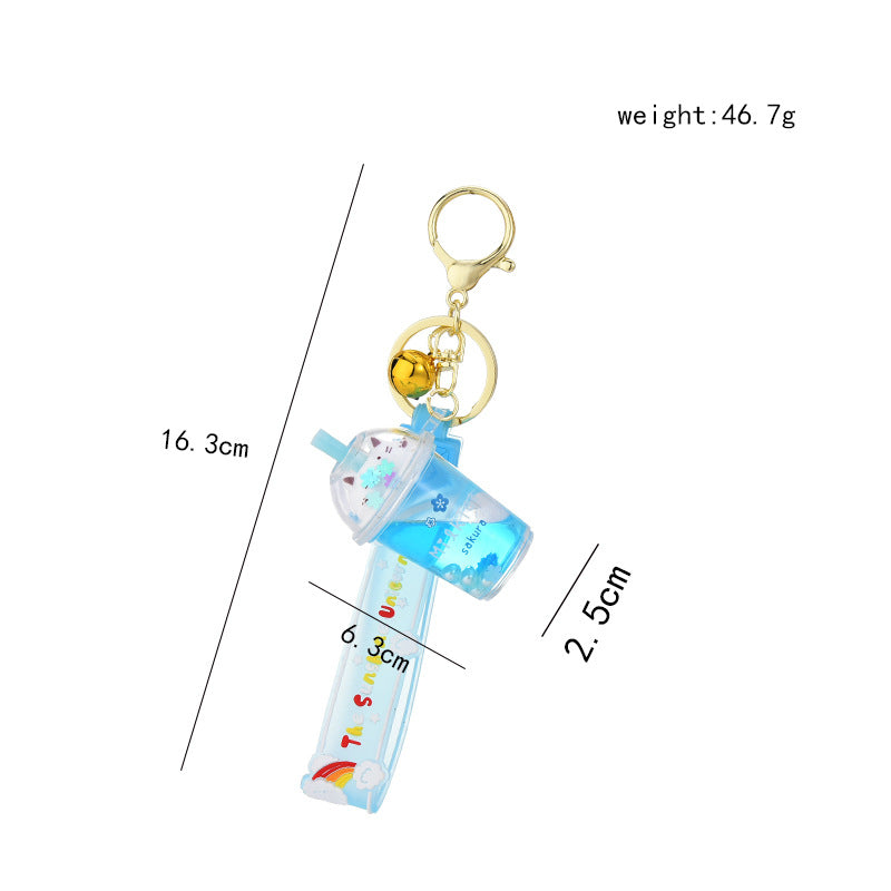 PVC cat shiny oil pearl milk tea cup keychain MIC-YanG014