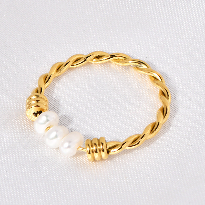 Stainless steel gold-plated freshwater pearl ring MYA-YHZX018