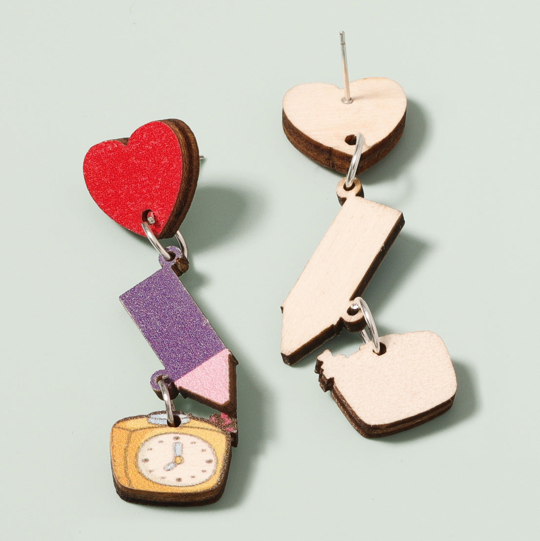 Alloy wooden heart earrings (Minimo de compra 2) MIC-YueL002