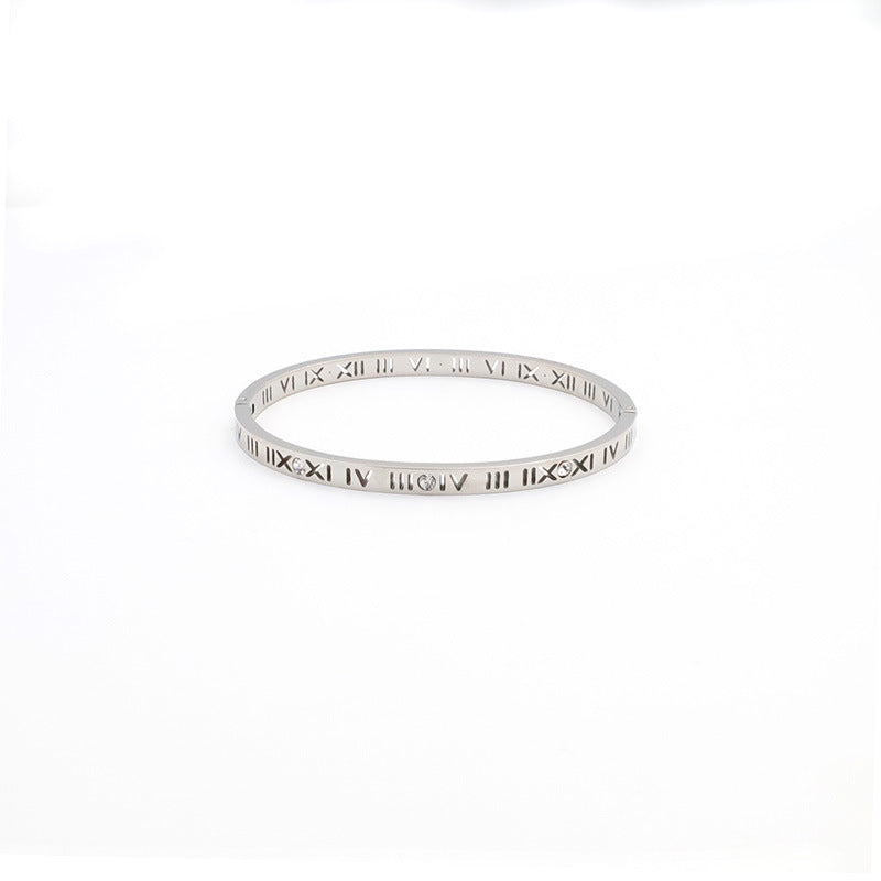 Stainless steel gold-plated diamond studded Roman numeral bracelet MYA-XuanJ019