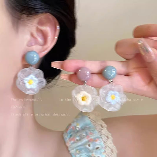 Alloy blue embroidered small flower earrings MIC-BeiY003