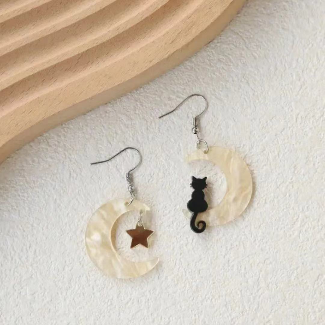 Alloy acrylic moon cat earrings (Minimo de compra 2) MIC-AnD001