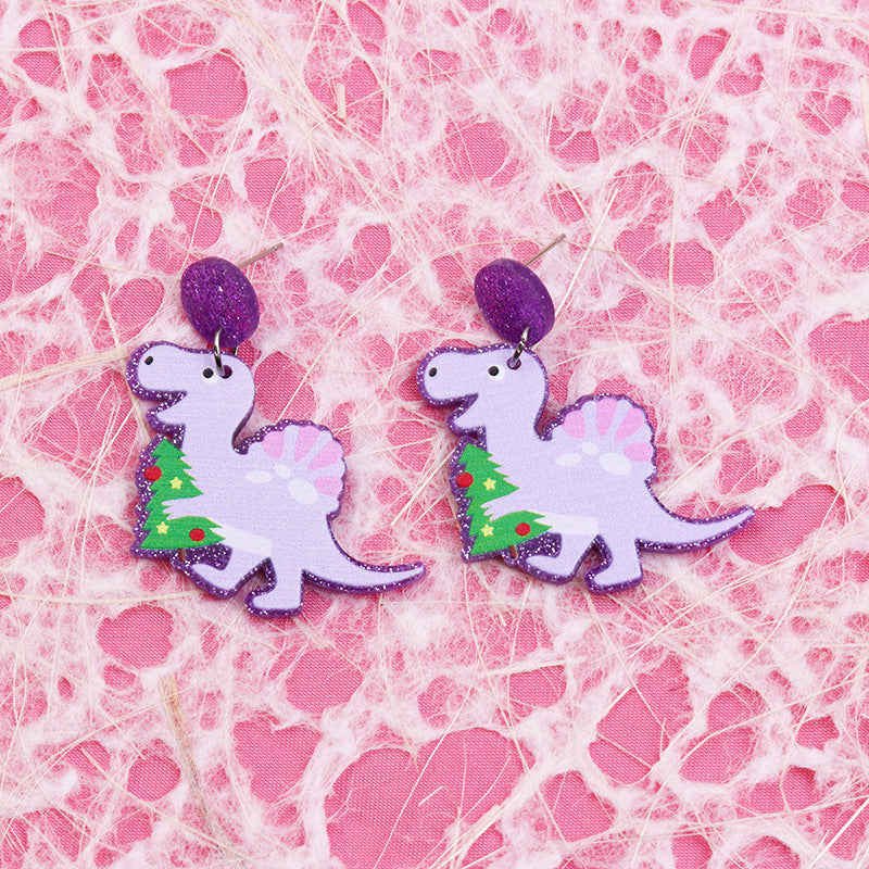 Acrylic Christmas Cartoon Dinosaur Earrings MYA-DuA070