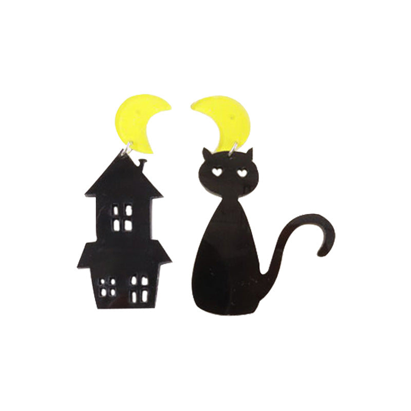 Acrylic Moon Castle Cat Earrings (Minimo de Compra 2) MYA-QingM022