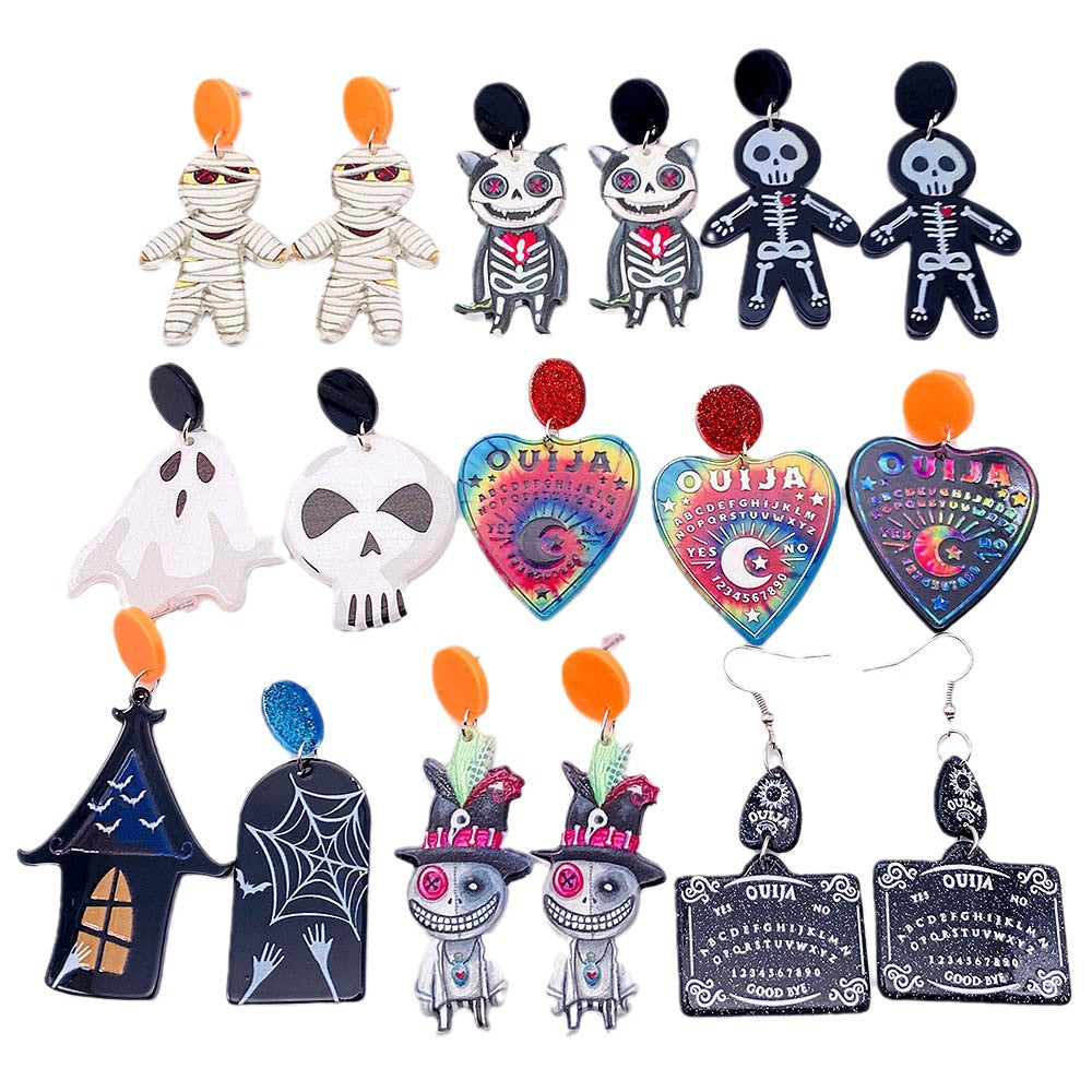 Acrylic Halloween Ghost Skull Earrings (Minimo de Compra 2) MIC-ChenY016