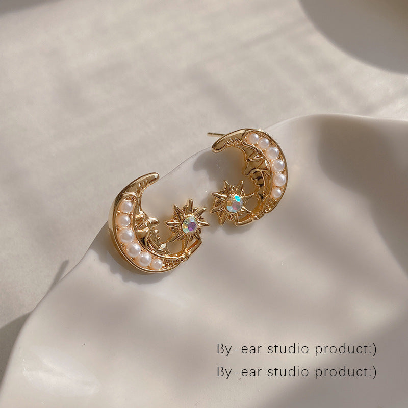 Alloy pearl moon earrings MIC-LvS017