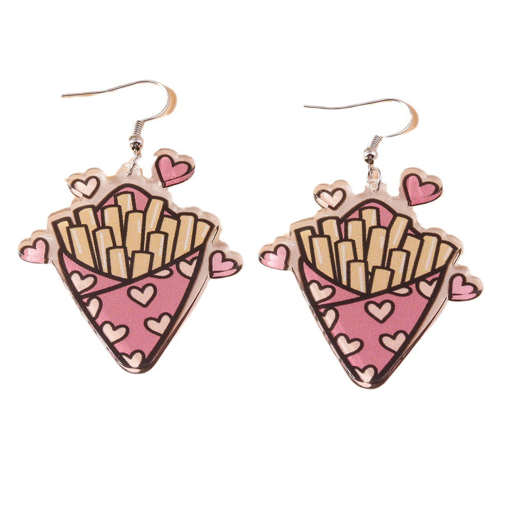 Acrylic cartoon pizza milk tea earrings (Minimo de Compra 2) MIC-YueS008