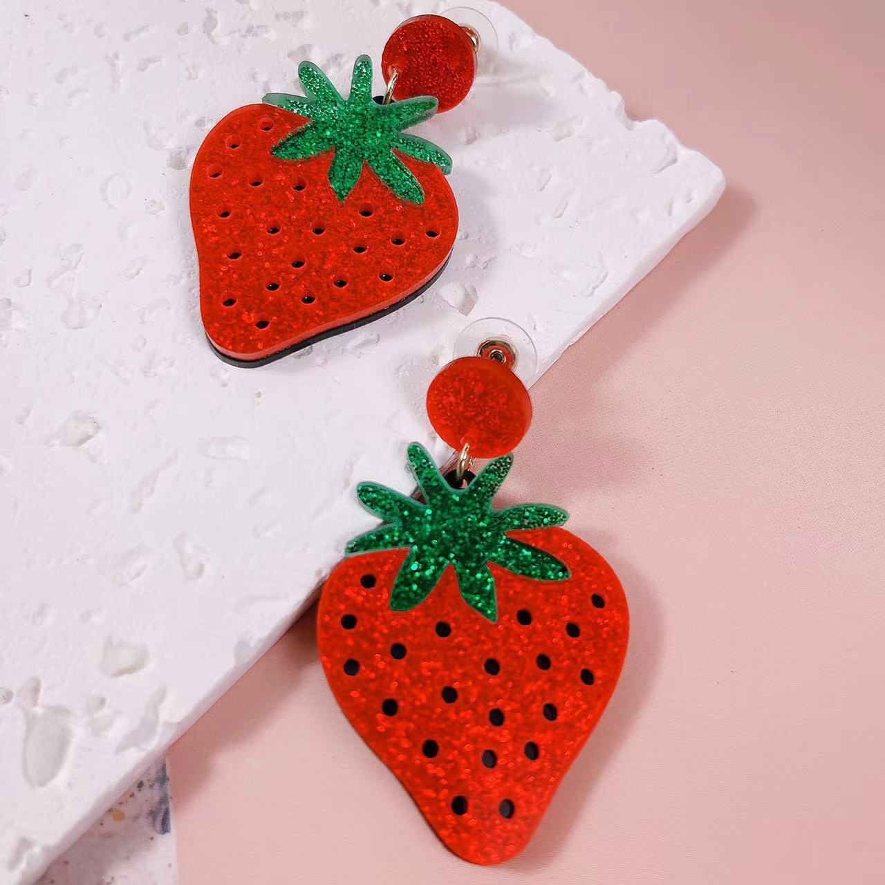 Alloy acrylic fruit strawberry earrings (Minimo de compra 2) MIC-AnD002