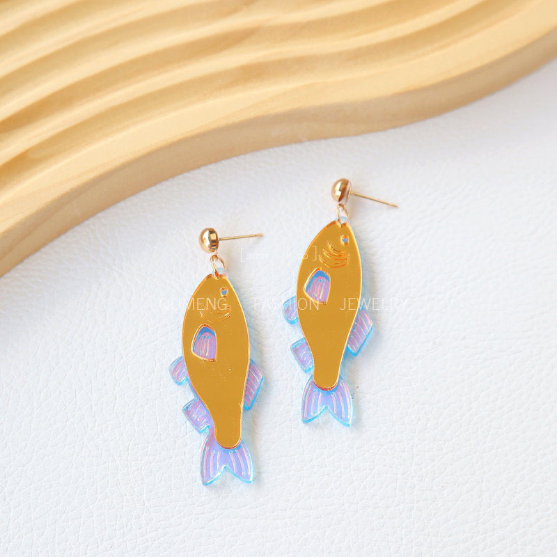 Alloy acrylic gold mirror fish earrings MIC-OuG125