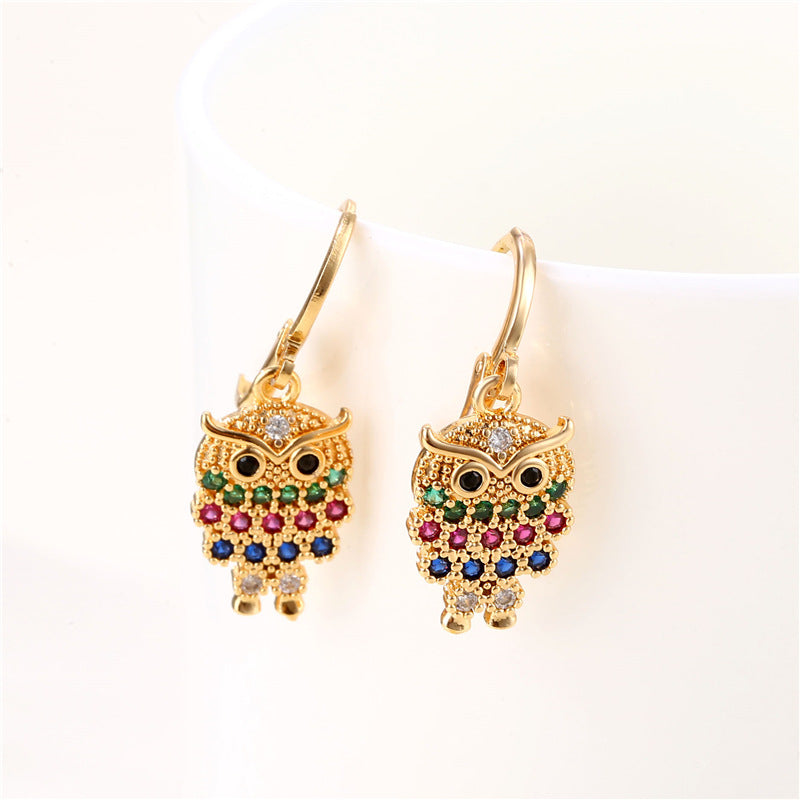 Alloy colored zircon owl earrings MIC-QingR003