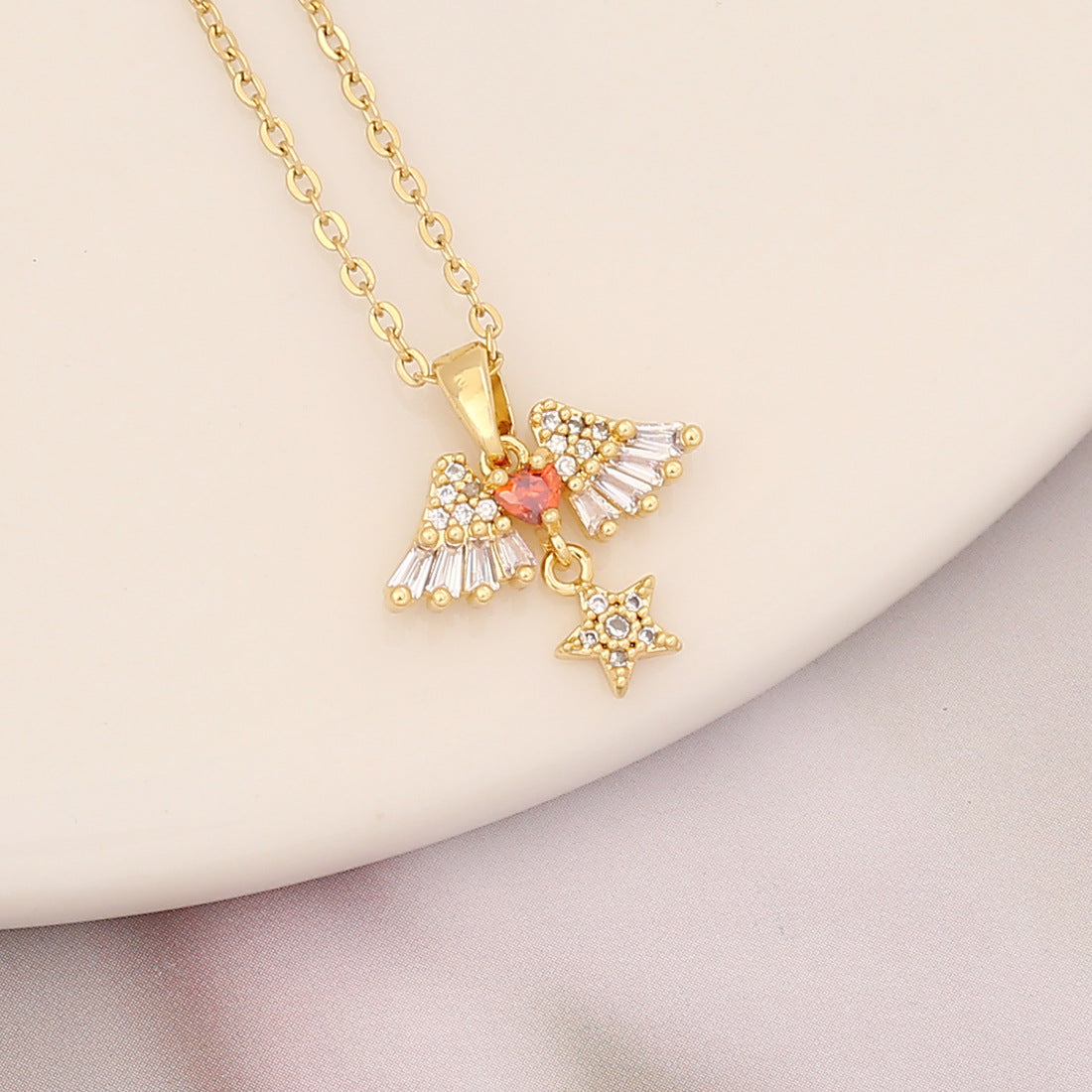 Necklaces Copper Zircon Stainless Steel Red Heart Maple Leaf BingM026