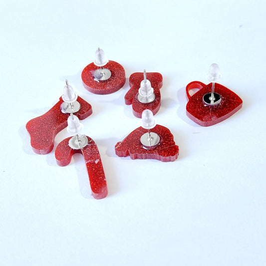 Acrylic Sparkling Pink Christmas Hat Earrings MIC-XueP114