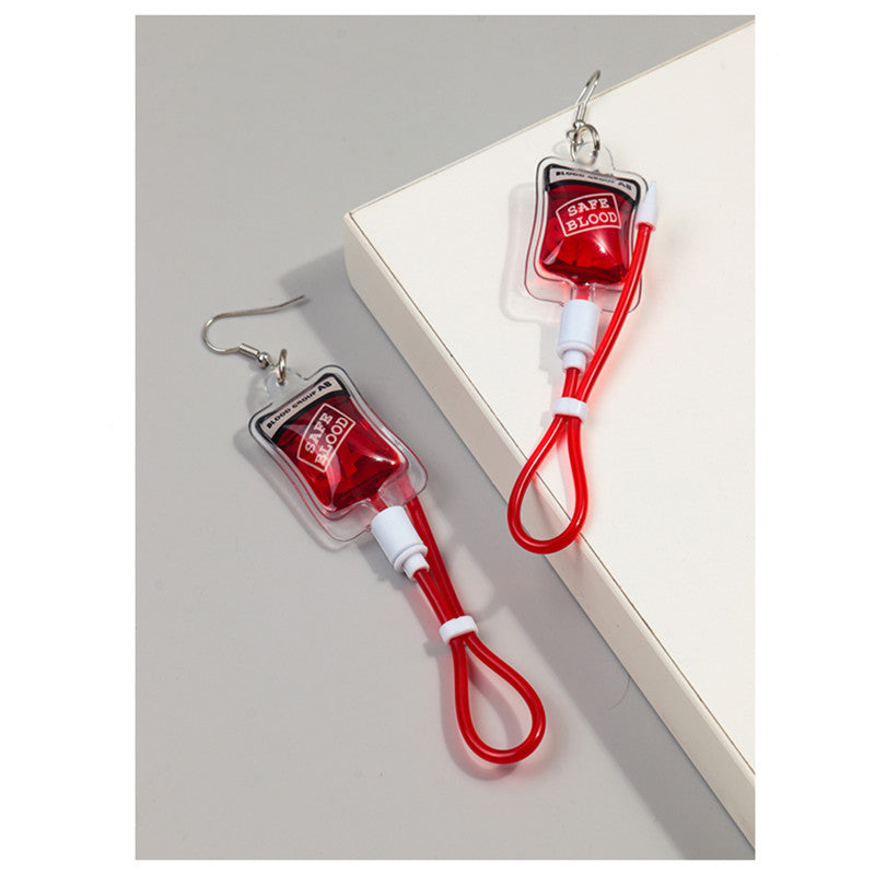 Acrylic simulated plasma blood bag earrings MYA-ChouD039