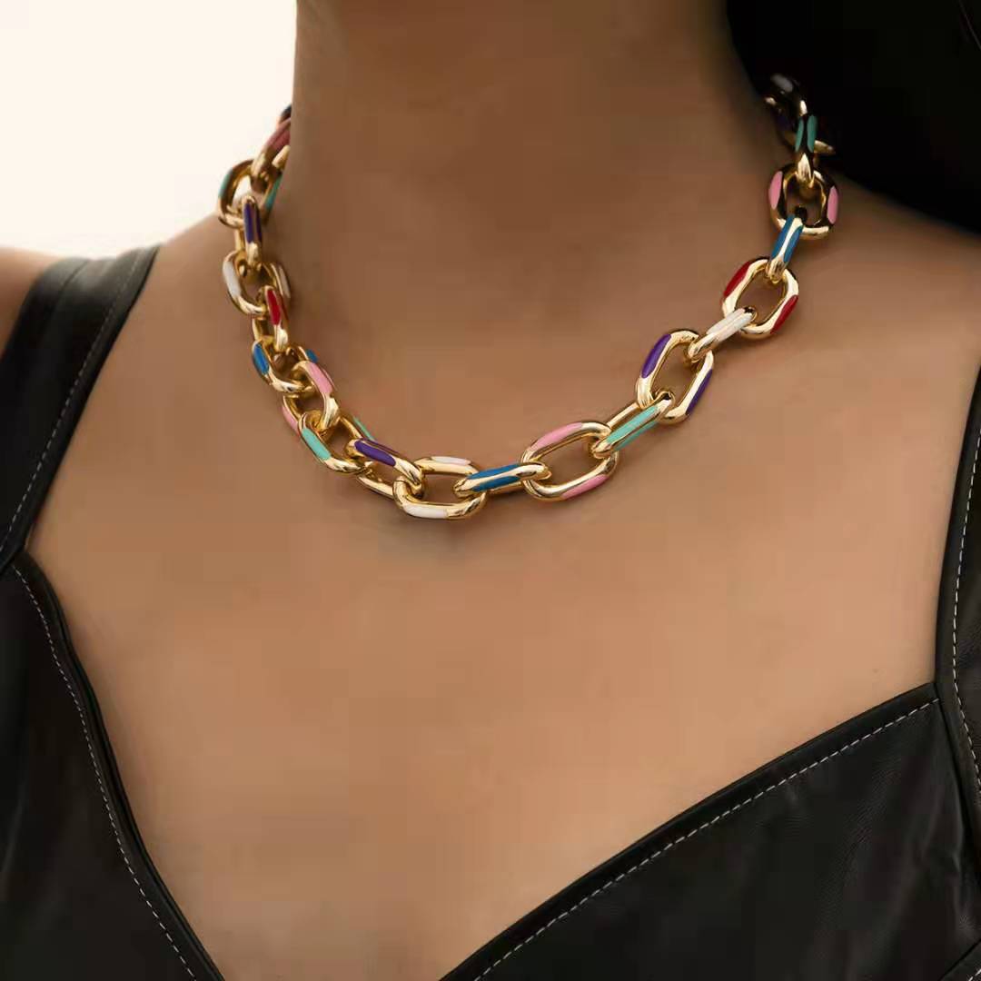 Titanium steel colored painted glaze necklace MYA-JinY002