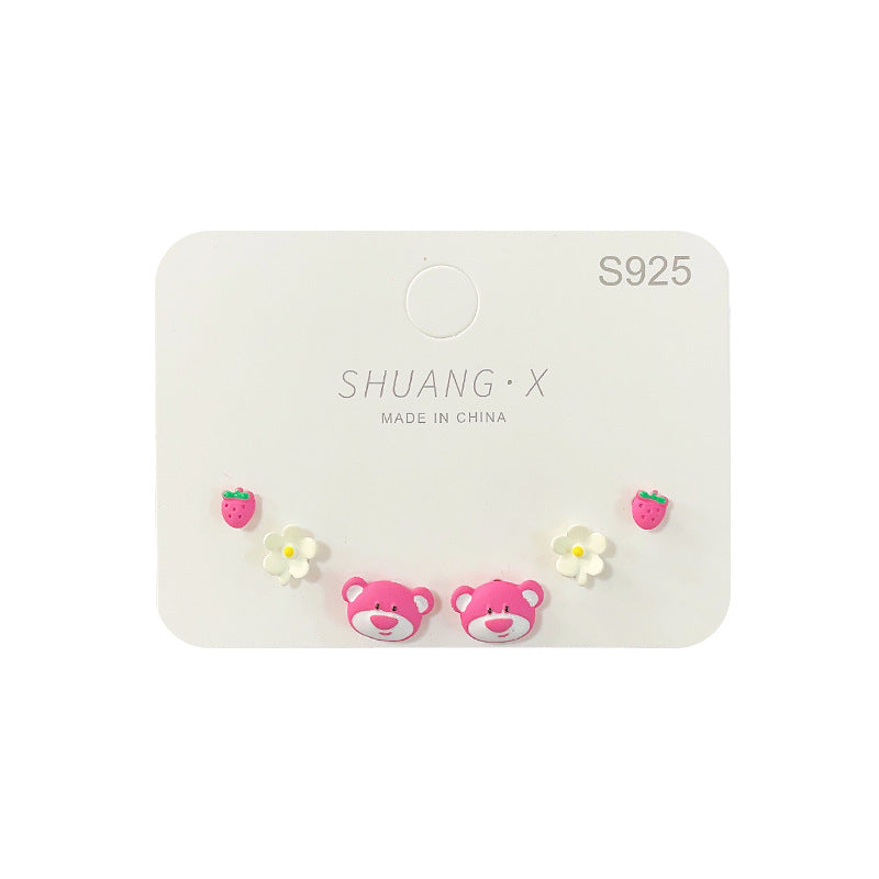 Alloy pink cute little bear earrings MIC-ShuangX037