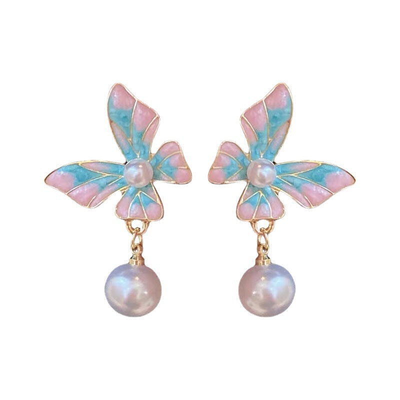 Alloy pink blue bow pearl earrings (Minimo de compra 2) MIC-BiShang009