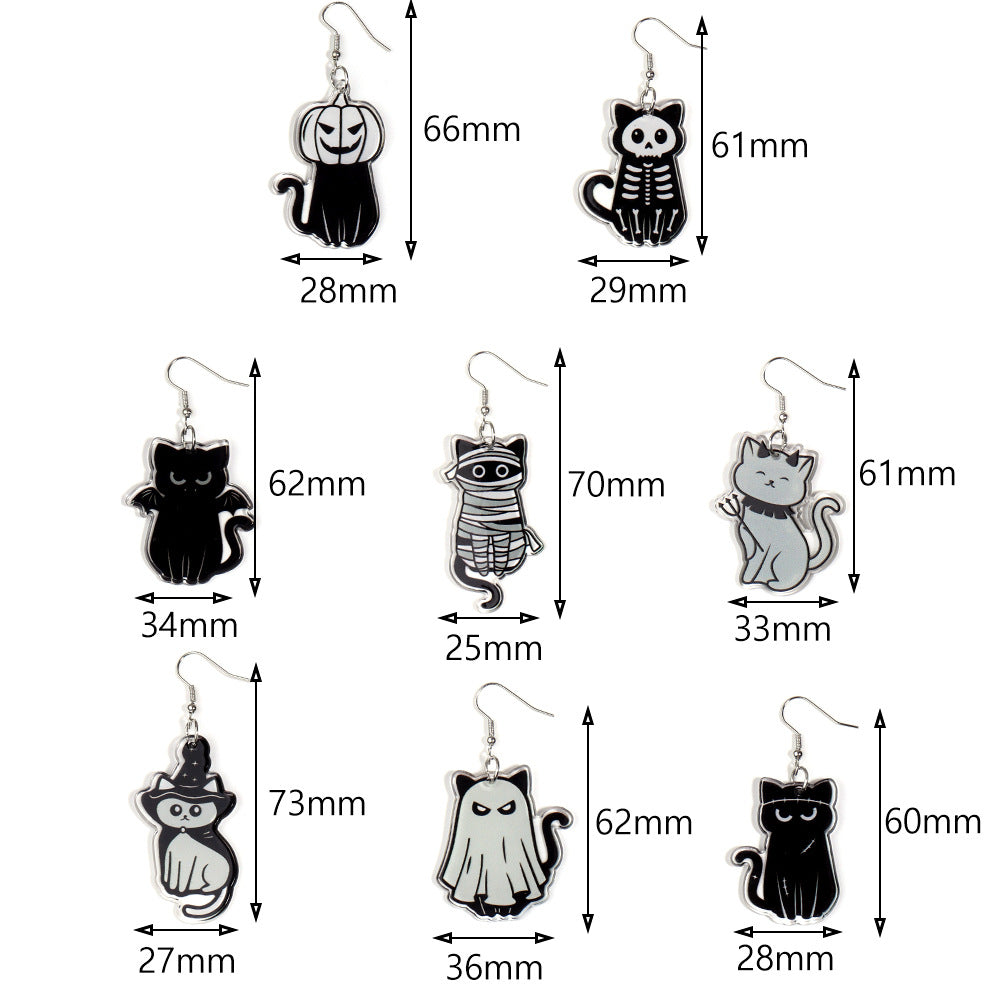 Acrylic Halloween Black Cat Earrings (Minimo de Compra 2) MIC-ZiT003