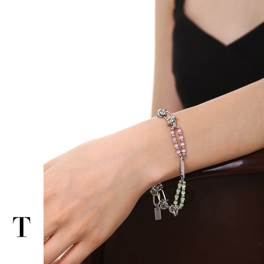 Titanium steel powder green double-layer natural stone bracelet MYA-QiT001