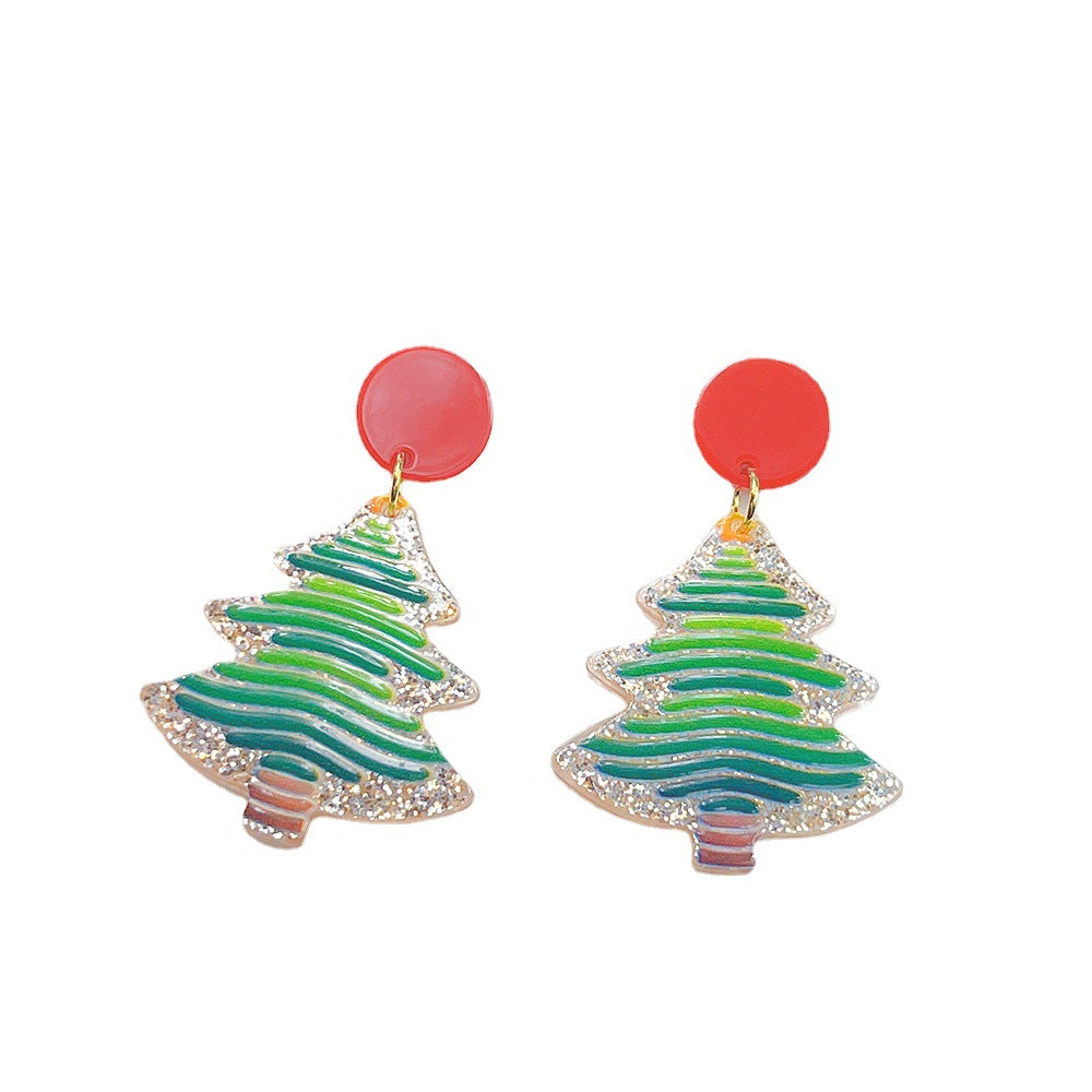 Alloy printed Christmas tree earrings (Minimo de Compra 2) MYA-PingH038