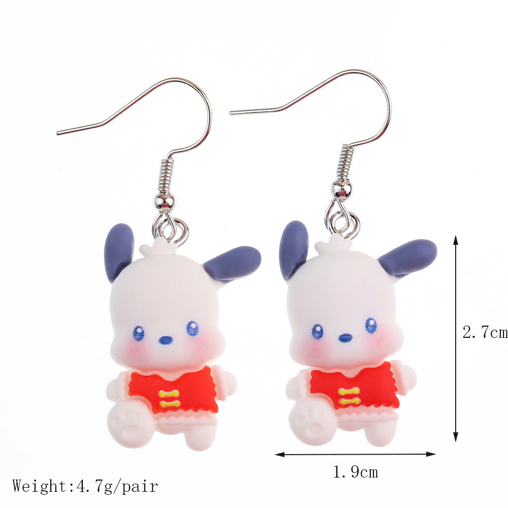 Earrings Plastic New Year Red Small Animal Cute Cartoon Meow Earrings niqing043