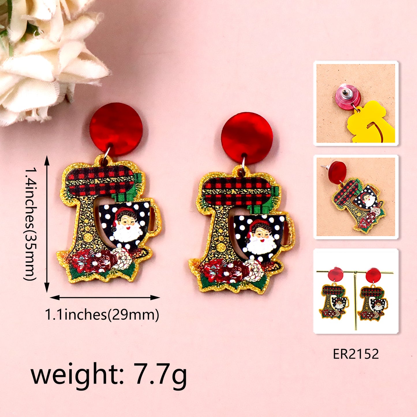 Acrylic coffee machine Santa Claus earrings (Minimo de compra 5) MYA-XiaoY065