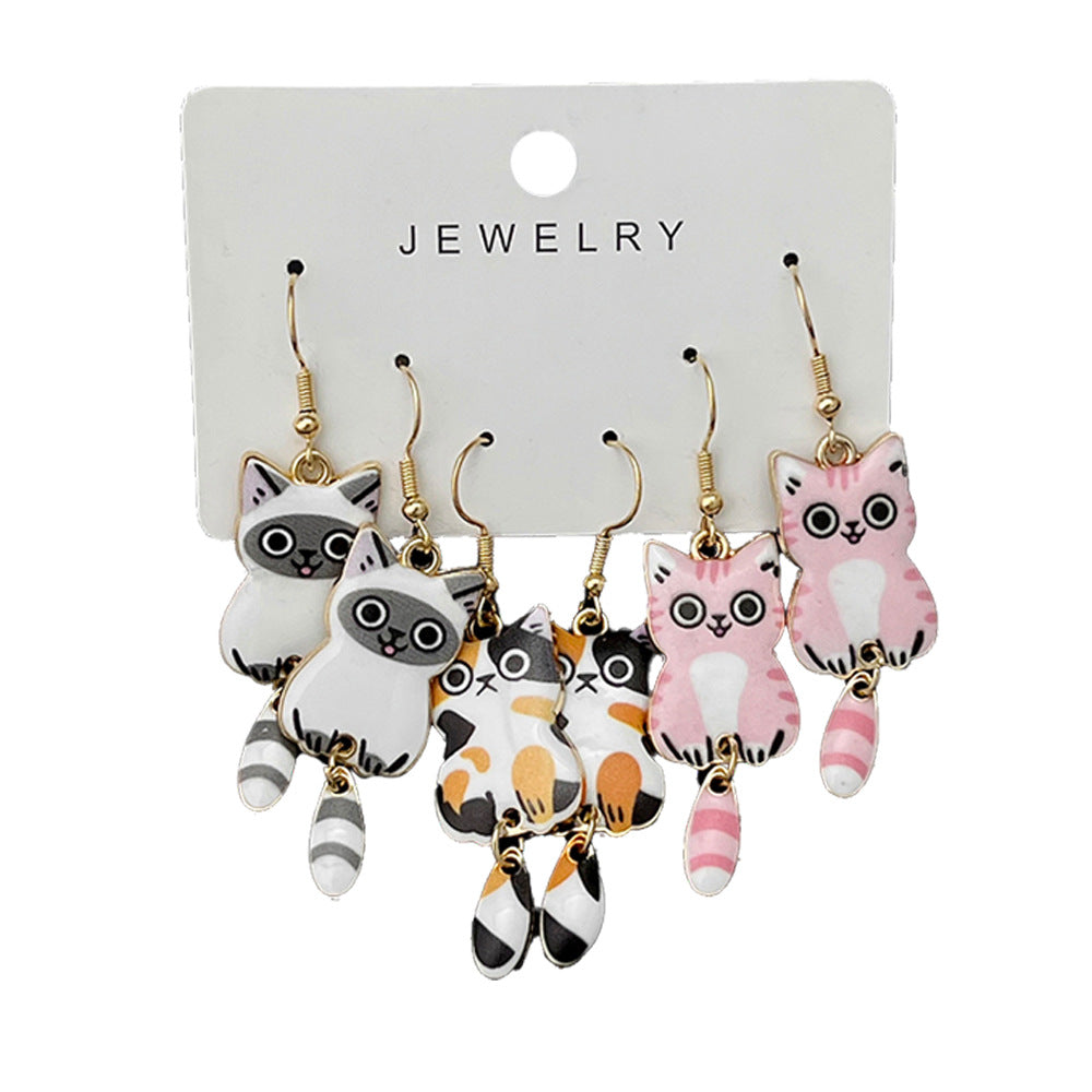 Alloy 3 pairs of cartoon kitten earrings (Minimo de compra 5) MIC-LuN004