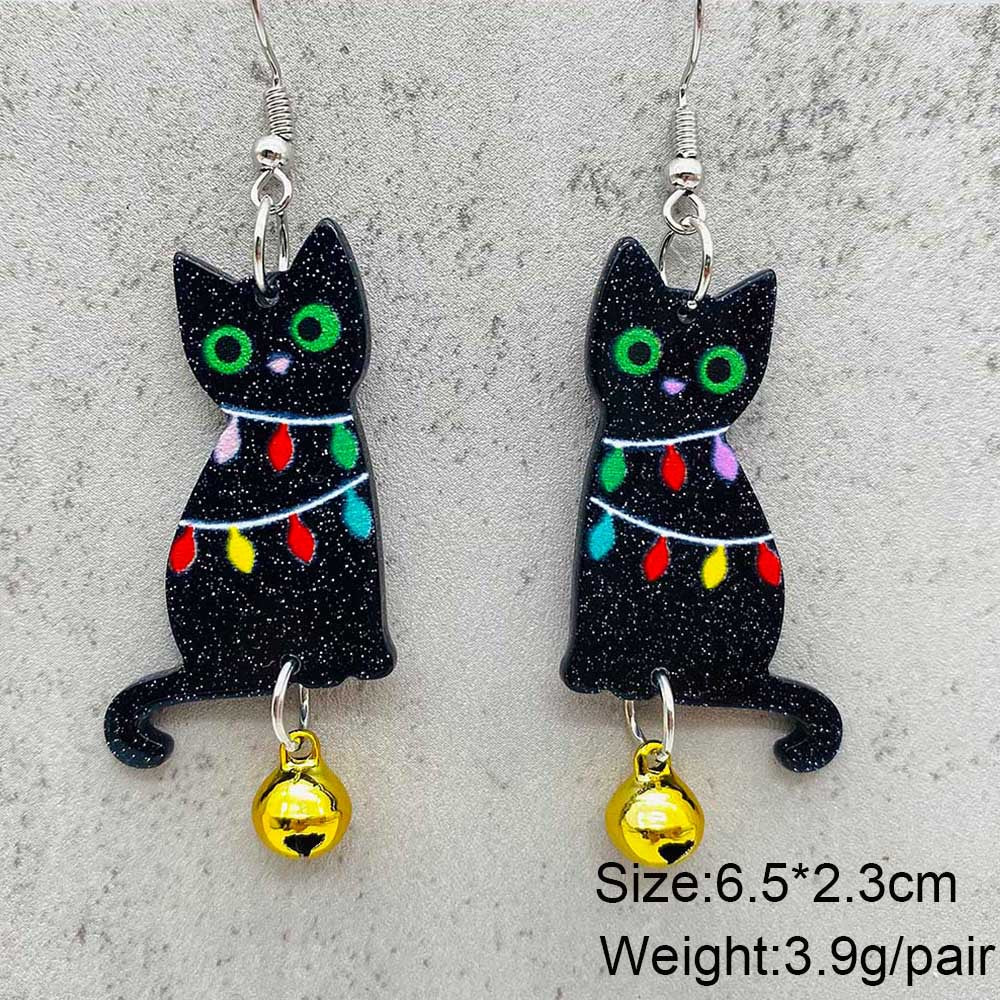 Acrylic Black Cat Bell Earrings (Minimo de Compra 2) MYA-ChenY035