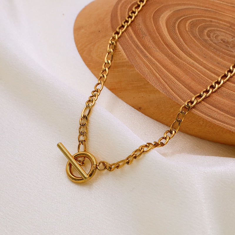 Stainless steel gold-plated Cuban OT buckle necklace MYA-XuanJ043