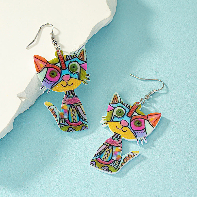 Acrylic Funny Painted Graffiti Cat Earrings MIC-AYN020