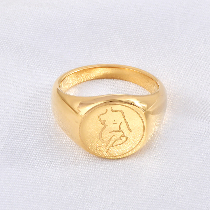 Stainless steel gold-plated badge seal ring MYA-YHZX012