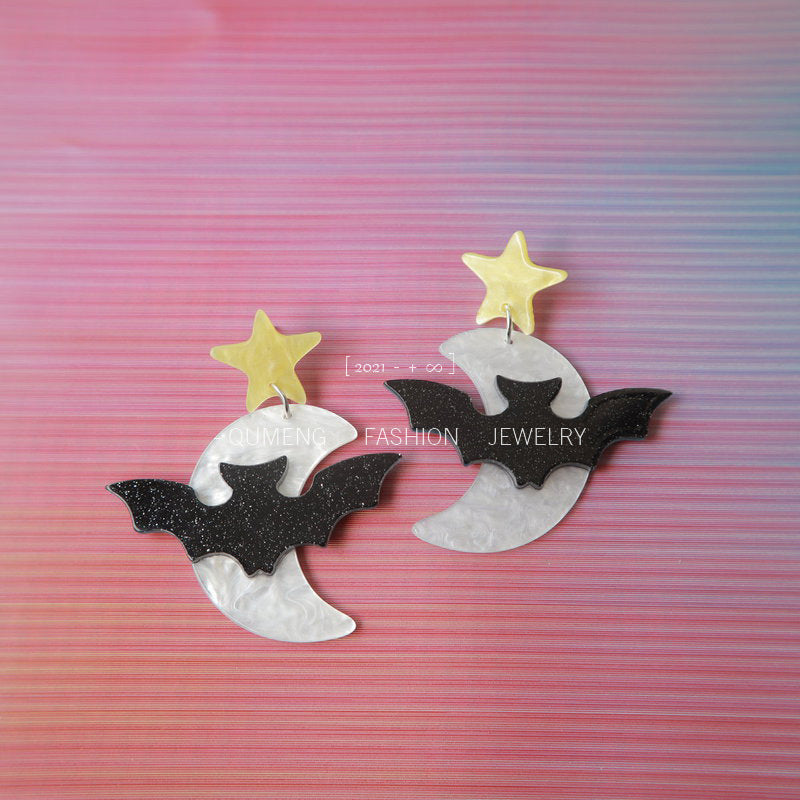 Acrylic Halloween Star Bat Earrings (Minimo de Compra 3) MIC-OuG054