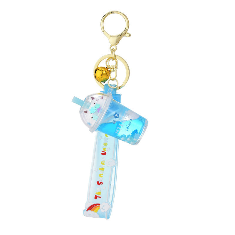 PVC cat shiny oil pearl milk tea cup keychain MIC-YanG014