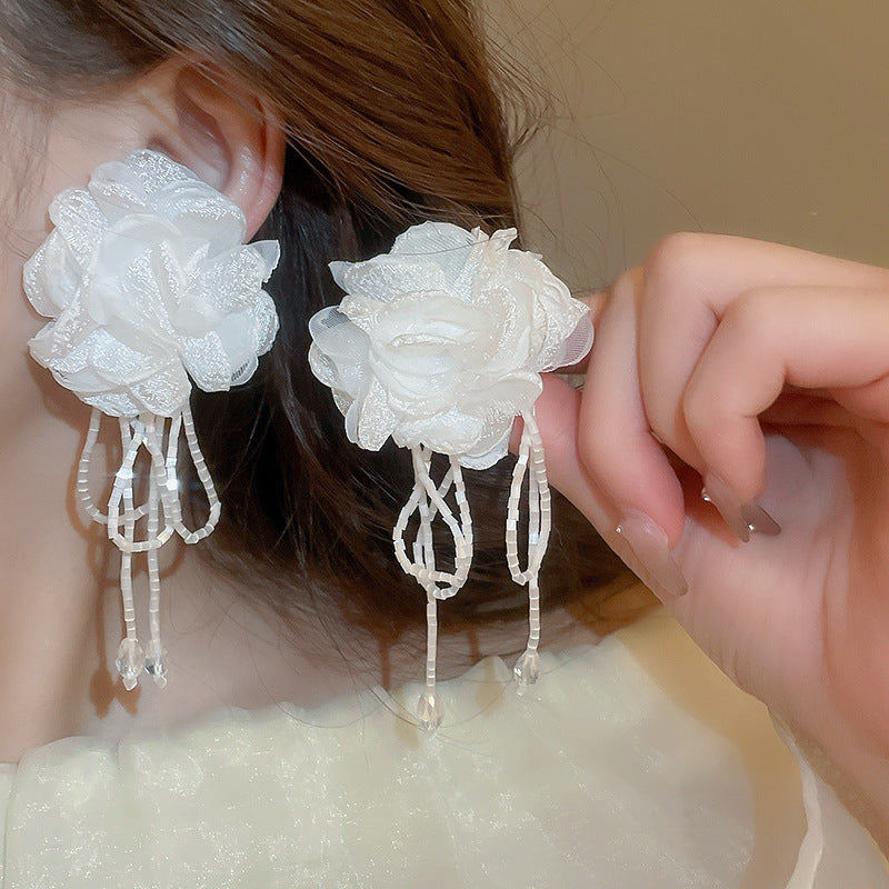 Alloy Pink Flower Pearl Earrings (Minimo de compra 2) MIC-FengM002